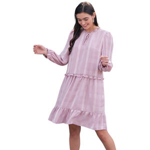 Gal Meets Glam Dress Womens Size 16 Lilac Pink Mini Plaid Long Sleeve Emmeline‎